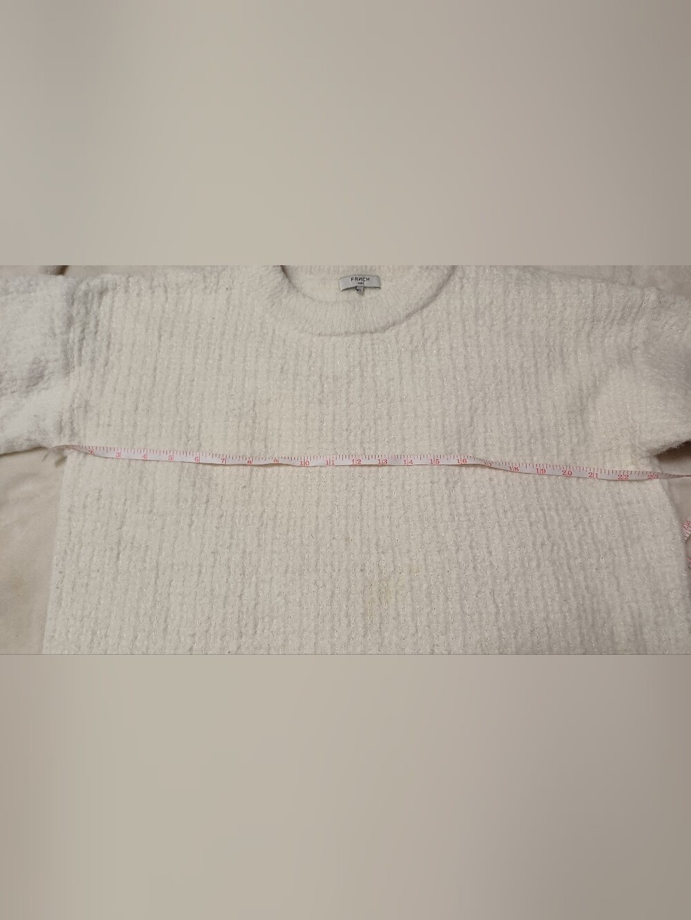FRNCH Paris Cream Fuzzy Knit Sweater Soft Cozy Long Sleeve Pullover Size M/L - Picture 5 of 12